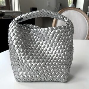 Micro-Pak Mini Hobo Woven Vegan Handbag Silver 8.5”H x 11”W